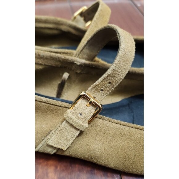 ZARA Women’s Suede Mary Jane Flats Brown Tan Ballet Shoes Size 40 Buckle Strap - Picture 6 of 14